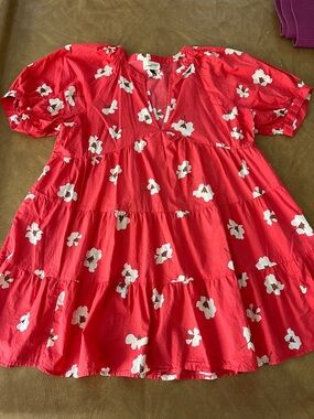 Universal Thread Red Floral Tiered Dress for Girls